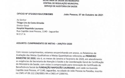 Prefeitura de João Pessoa atesta serviços prestados pelo HNL