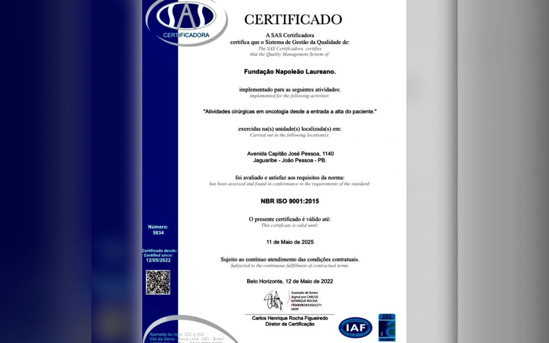 Hospital Napoleão Laureano conquista certificação internacional ISO 9001